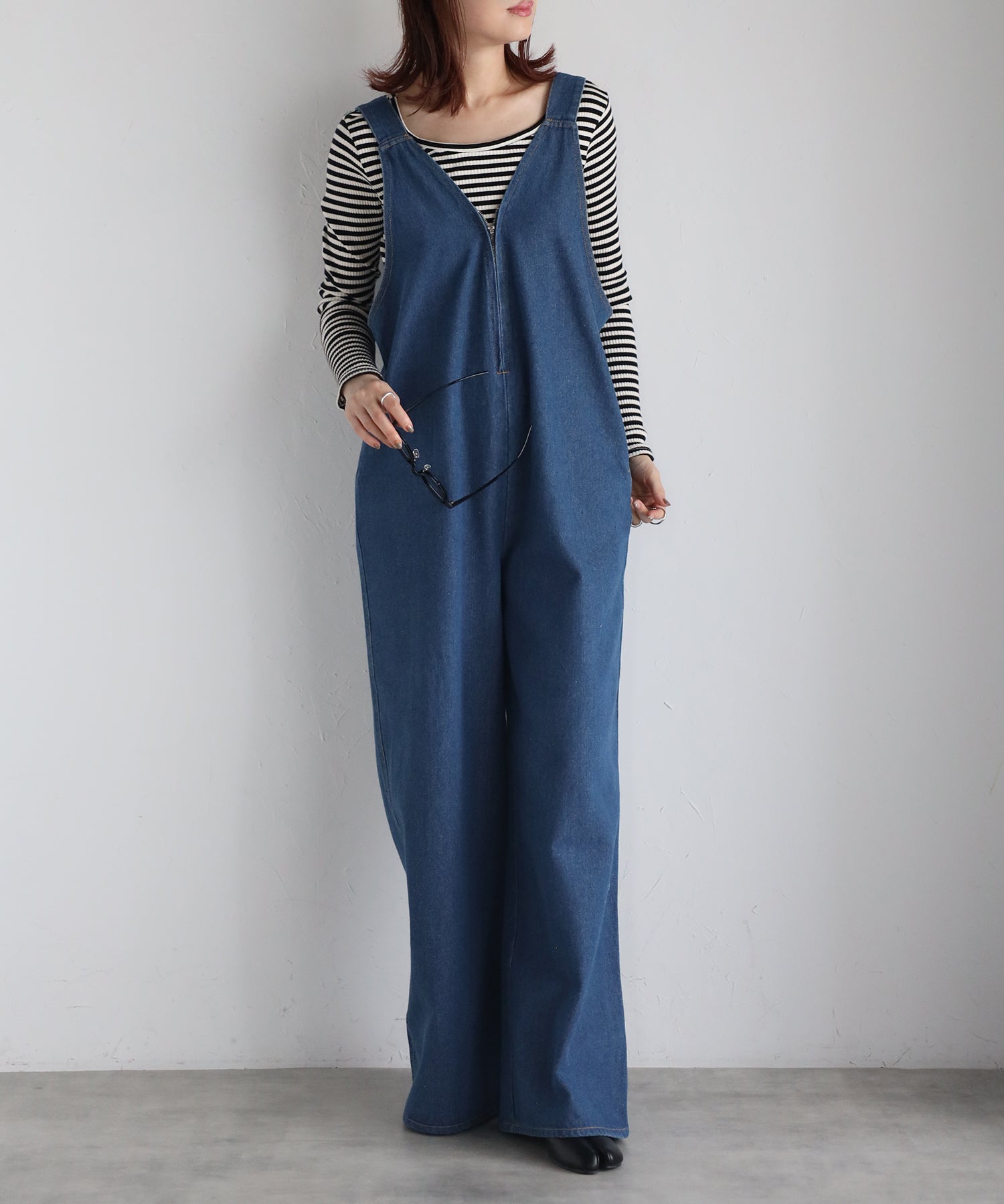 デニムフロントジップ サロペット TRIANGLE PALETTE | トライアングル