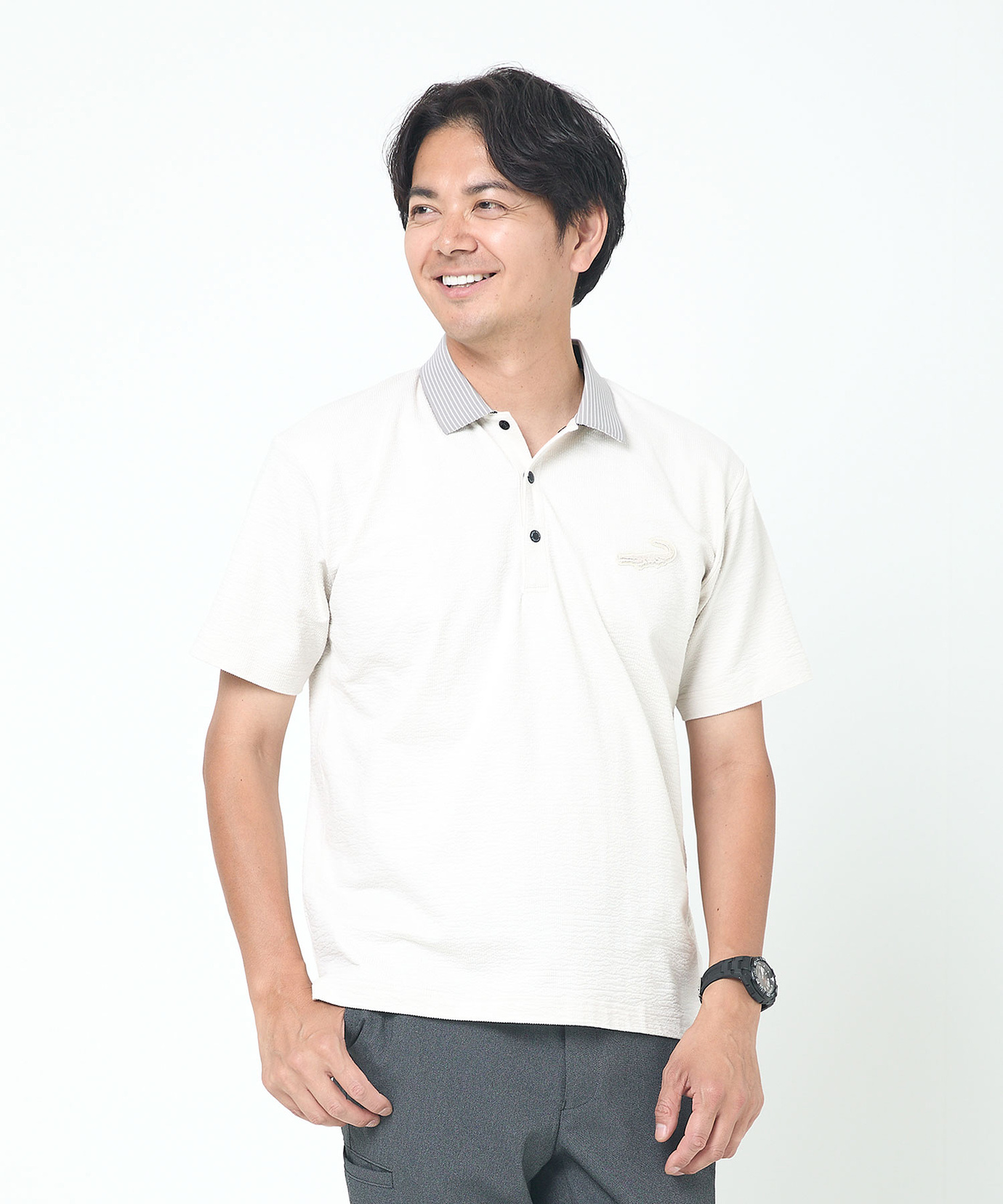 メンズ シアサッカー 配色切替 ポロシャツ通販 [1502-53270