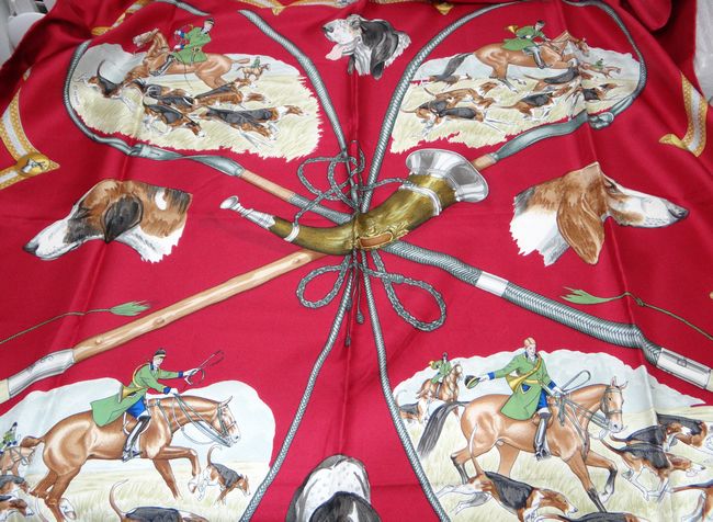 HERMES エルメス カレ90 LE LAISSER COURRE 狩猟 犬 馬 動物柄 大判