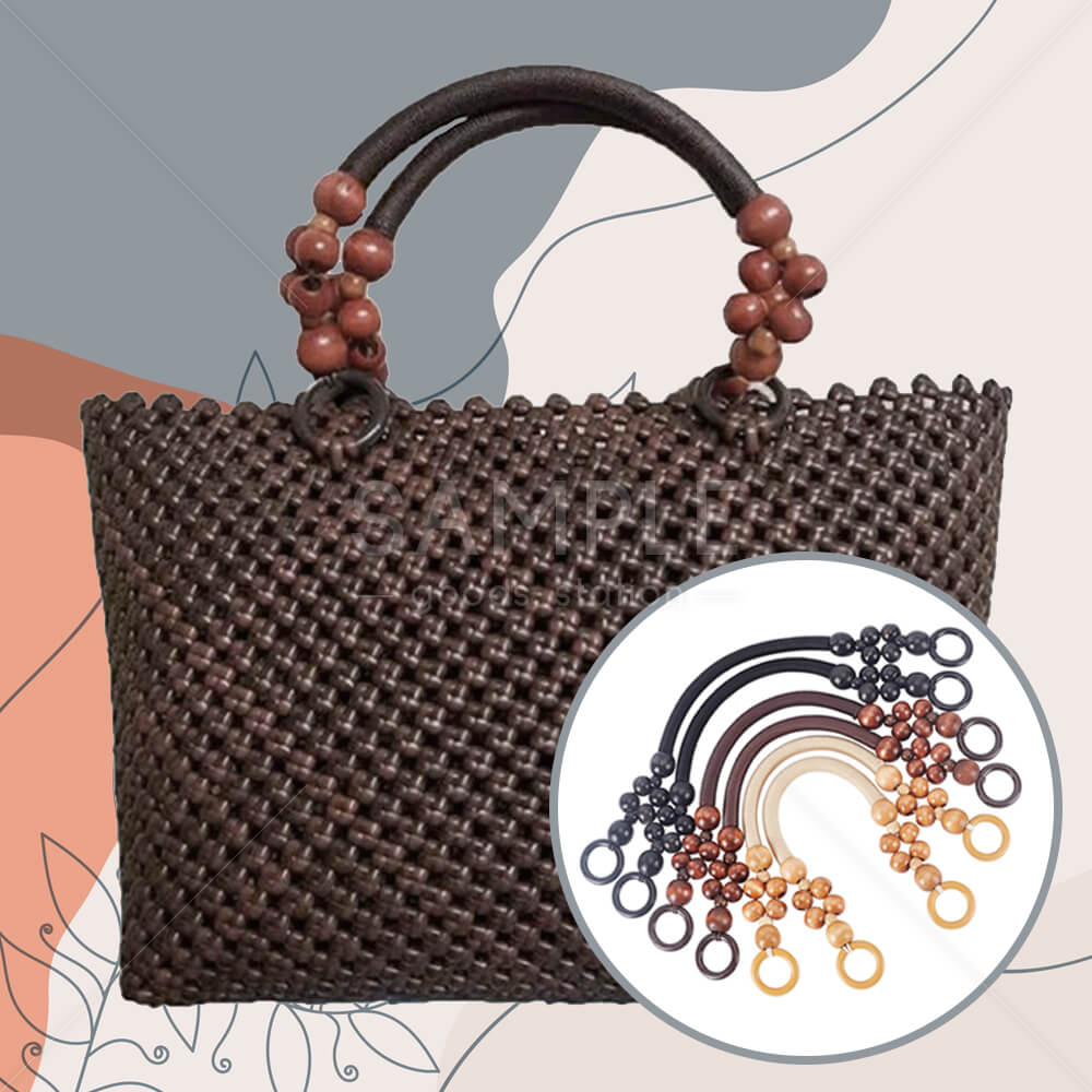 バッグハンドル ウッドビーズ 持ち手 取っ手 ナチュラル 3色 カバン