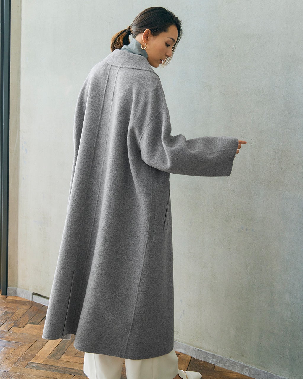 カシミヤ混ウールリバー・ステンカラーコート/DoCLASSE