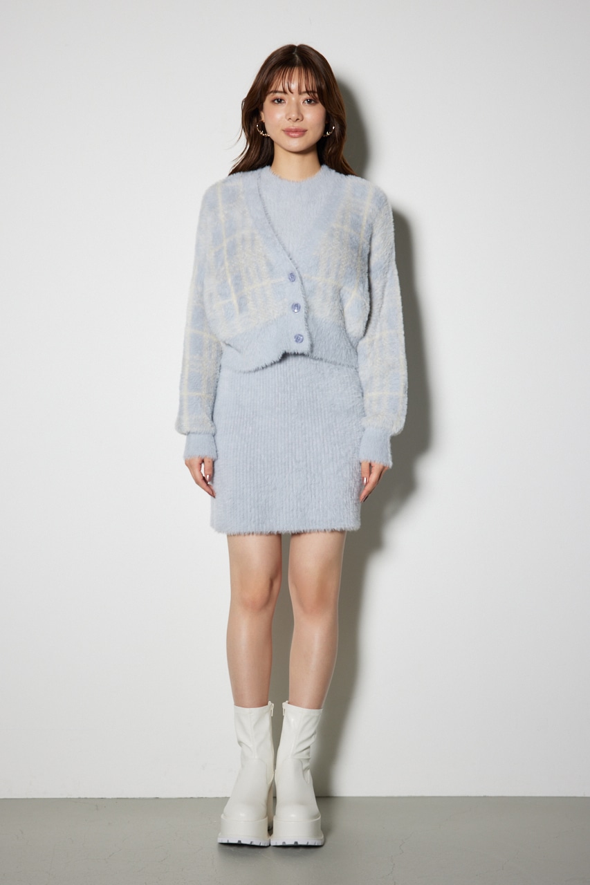 rienda | チェックジャガードカーディガンSETオフタートルニットミニ