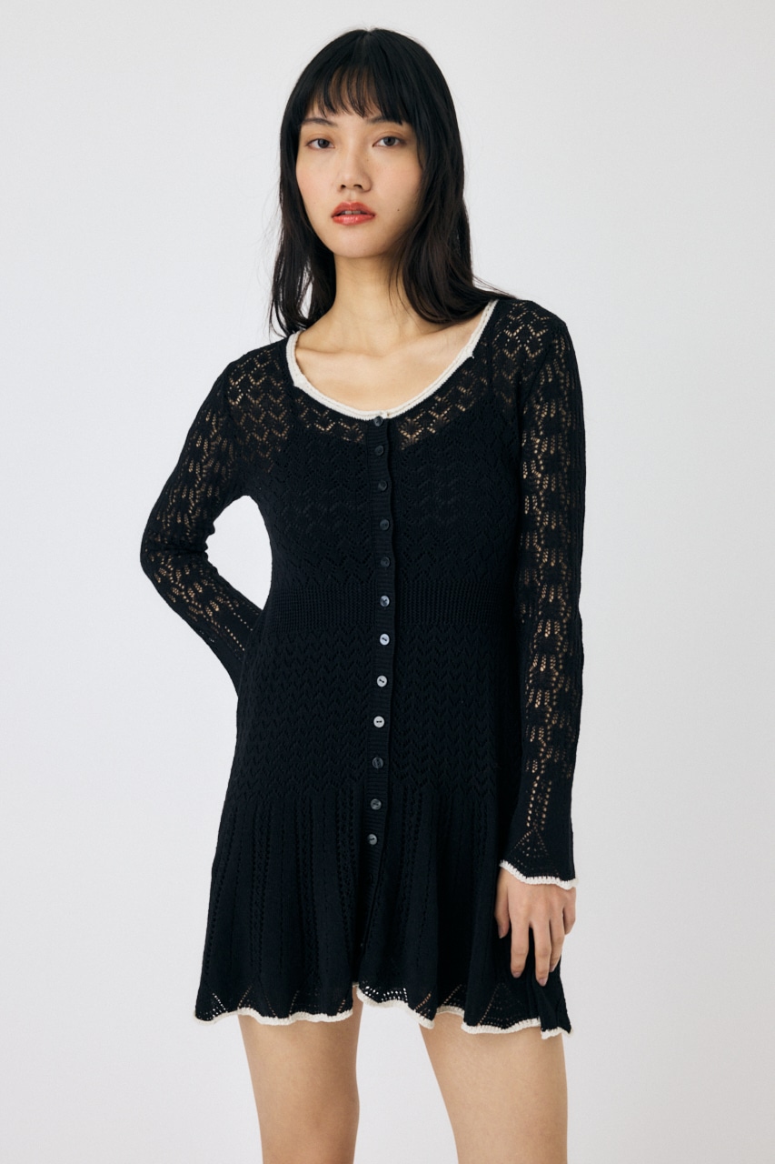 MOUSSY | EYELET LACE KNIT ミニドレス (ワンピース(ミニ・ミディアム