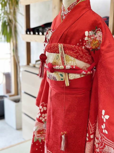 七五三 正絹絞り四つ身着物 絞り 刺繍 長襦袢セット 7歳用 七五三着物