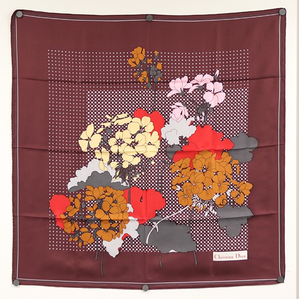 Christian Dior クリスチャンディオール シルクスカーフ 中古(ボルドー