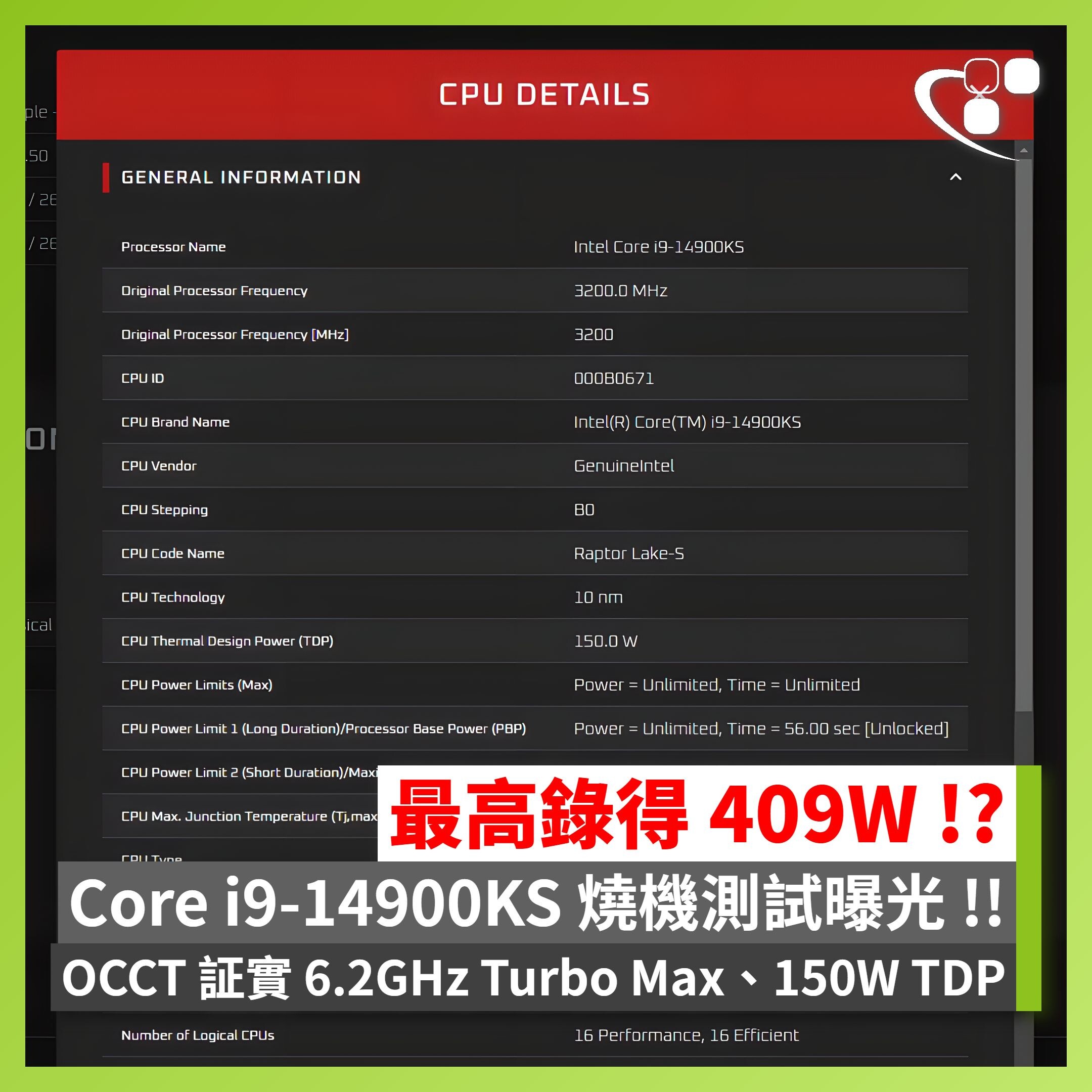 Intel Core i9-14900KS Draws as much as 409W at Stock Speeds with