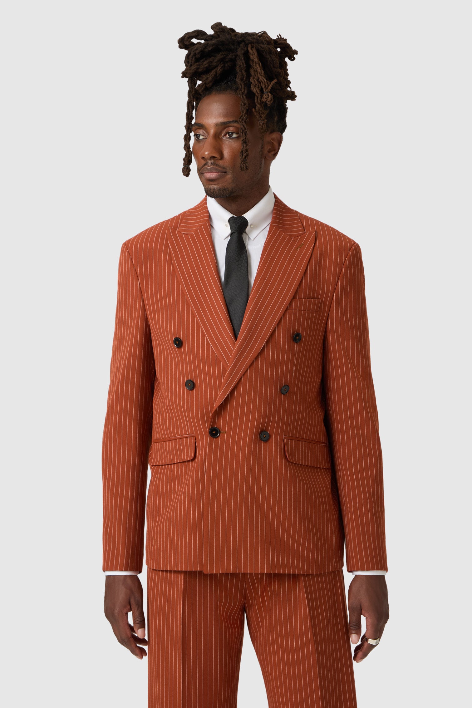 Syrah Oversized Burnt Orange Pinstripe Jacket