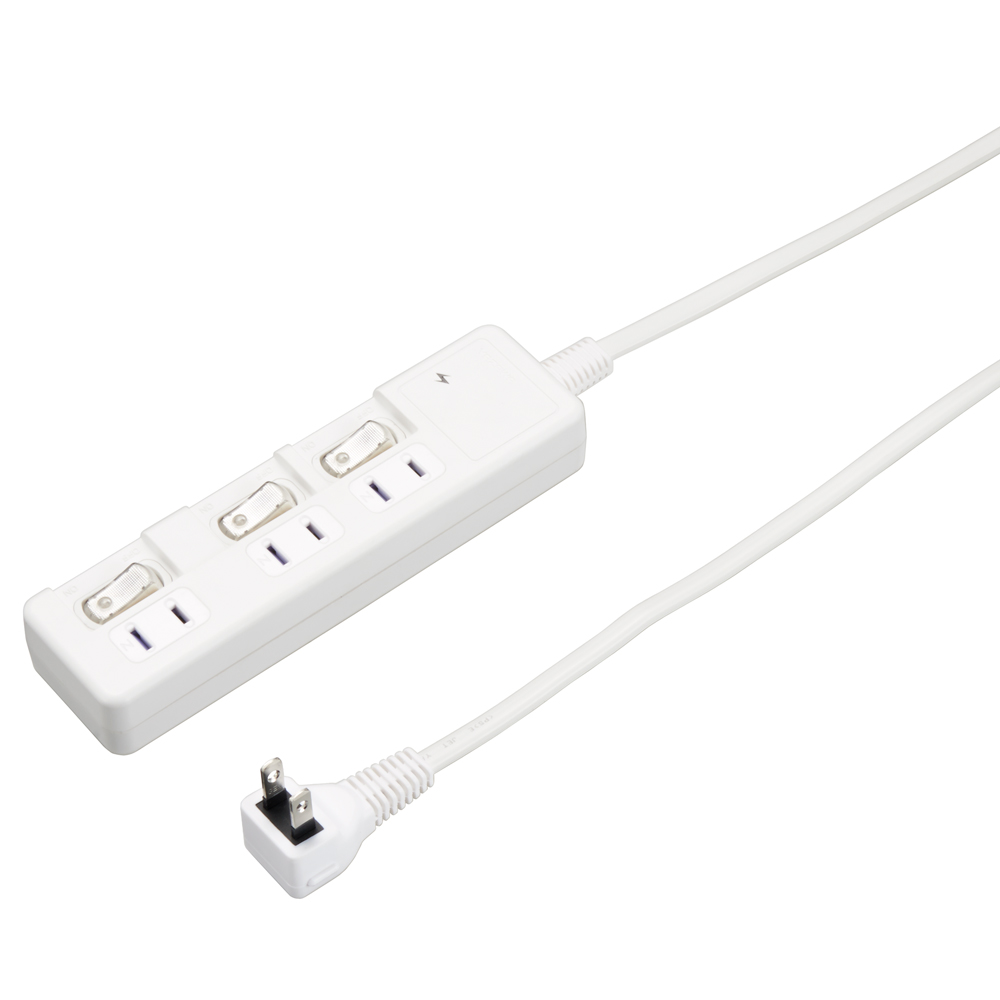 雷ガード付3個口節電タップ1mホワイト｜YAZAWA CORPORATION