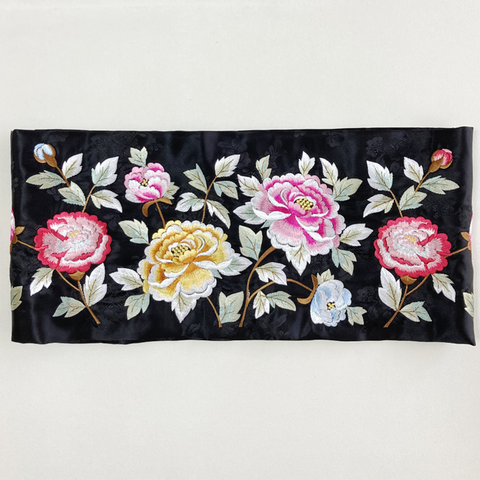 韓服チマチョゴリのマルギ帯牡丹刺繍黒2オウドン・縫製済 胸帯・マルギ