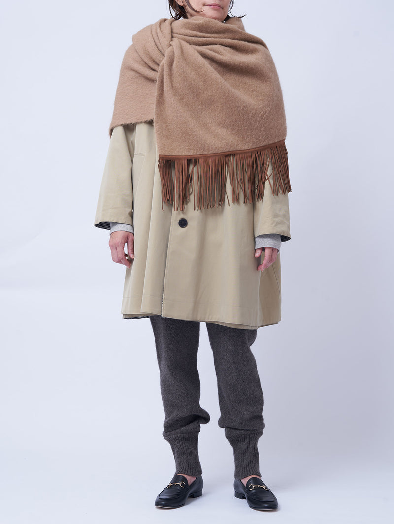 ASAUCE MELER | ベビーキャメル スエードフリンジストール – H+HELIOTROPE