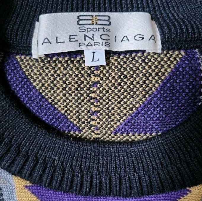BALENCIAGA 90s Vintage Knit Sweater Multi Color Size L Rare New