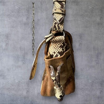 Y2K 00s archive miu miu leather one shoulder bag Beige Gold