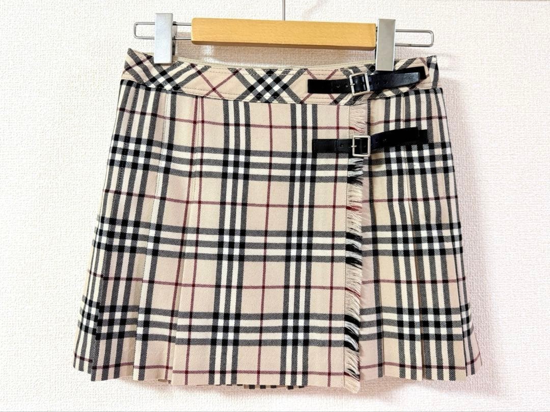 BURBERRY BLUE LABEL Wrap Mini Skirt Nova Check Pleated Size 38