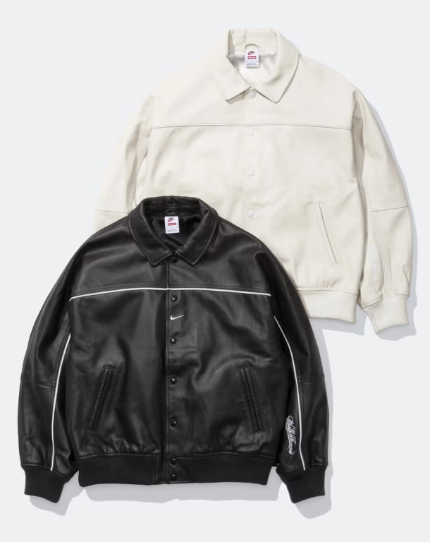 Supreme x Nike Leather Varsity Jacket Black White 25SS Week4