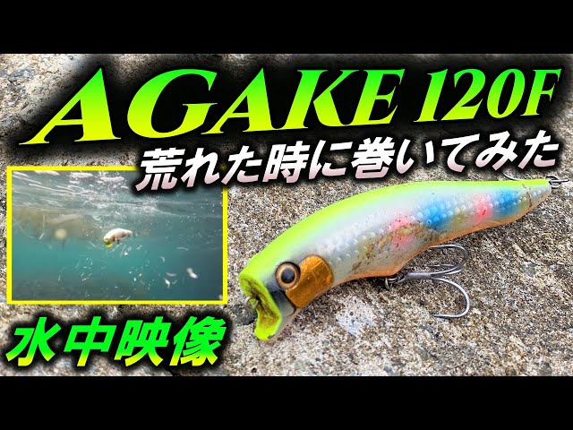 アガケ120F】荒れた時の水中映像。エクスセンス表層ウェイク系シーバス