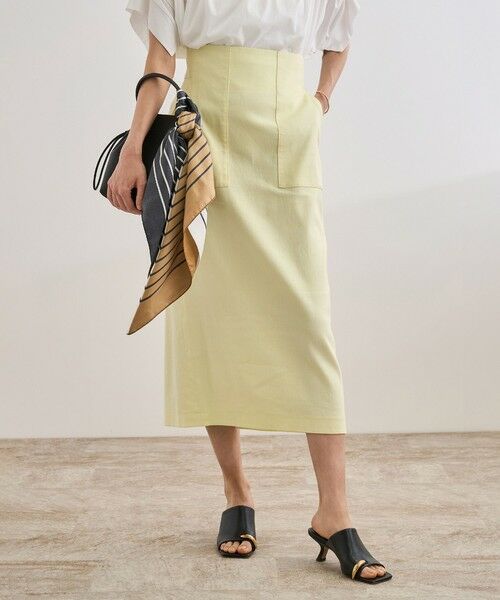 セール】 【洗える】サテンリネン ポケット付きタイトスカート【34