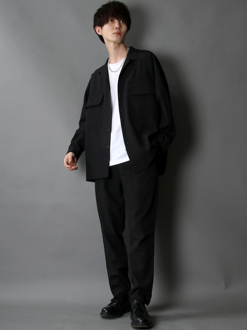 セール】オープンカラーシャツジャケット＆タックテーパードパンツ