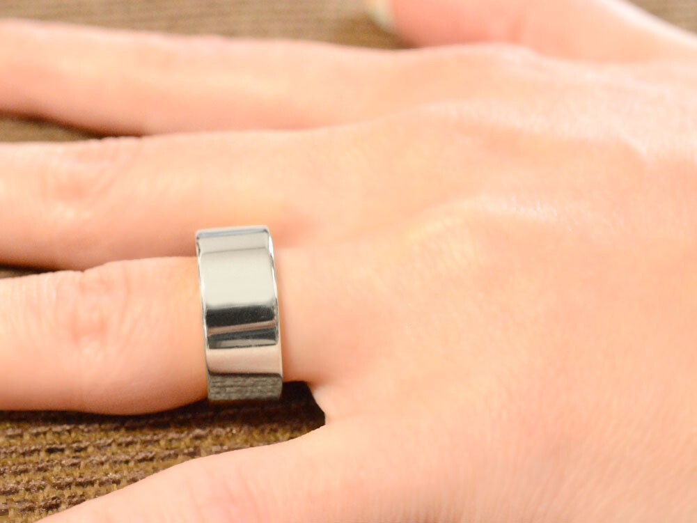 指輪 18金 平打ち幅広 8mm リング メンズ ホワイトゴールドk18