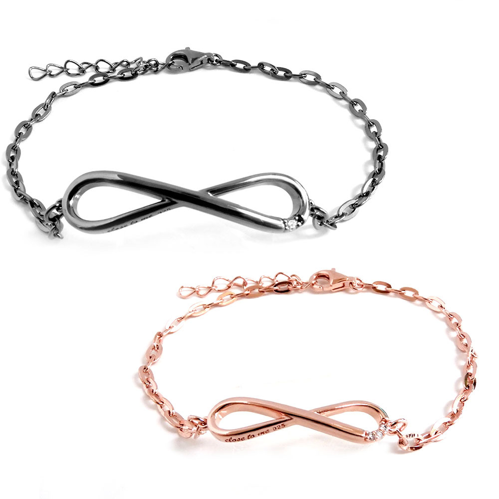 ペアブレスレット【無限 Infinity】ブラック & ピンク テディベア付き