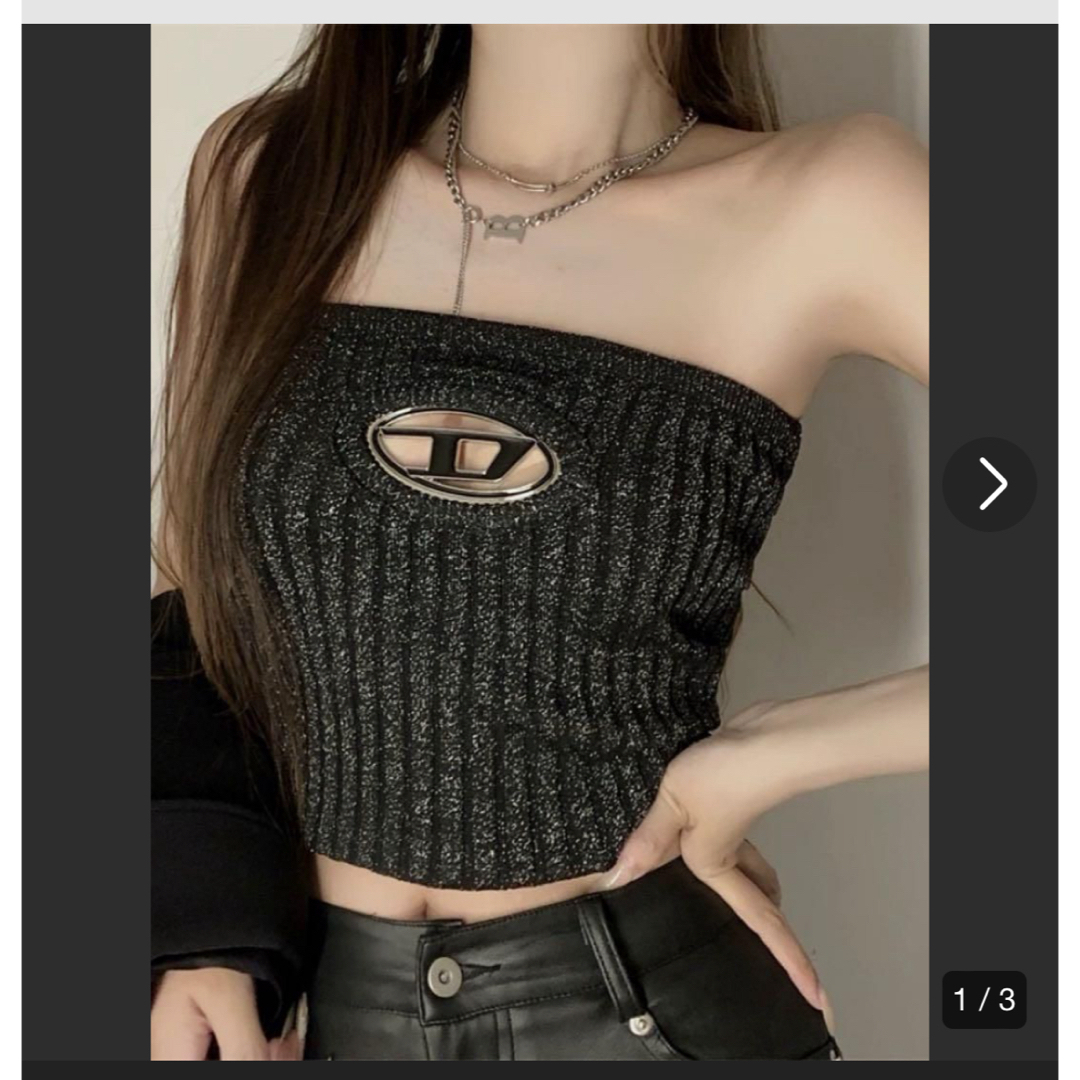 DIESEL デニムリブ編みベアトップ XS DIESEL デニムリブ編みベアトップ