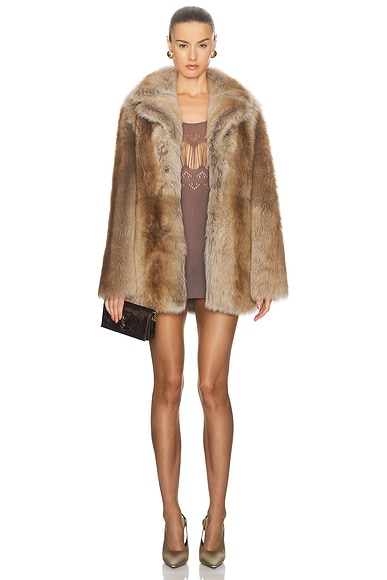 Saint Laurent Fur Coat in Craie, Gris Clair, & Chamois | FWRD