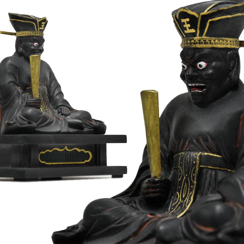木彫り 仏像 【閻魔大王】 桧木 坐2.5寸 古色 総高約13cm : 海宇工芸館