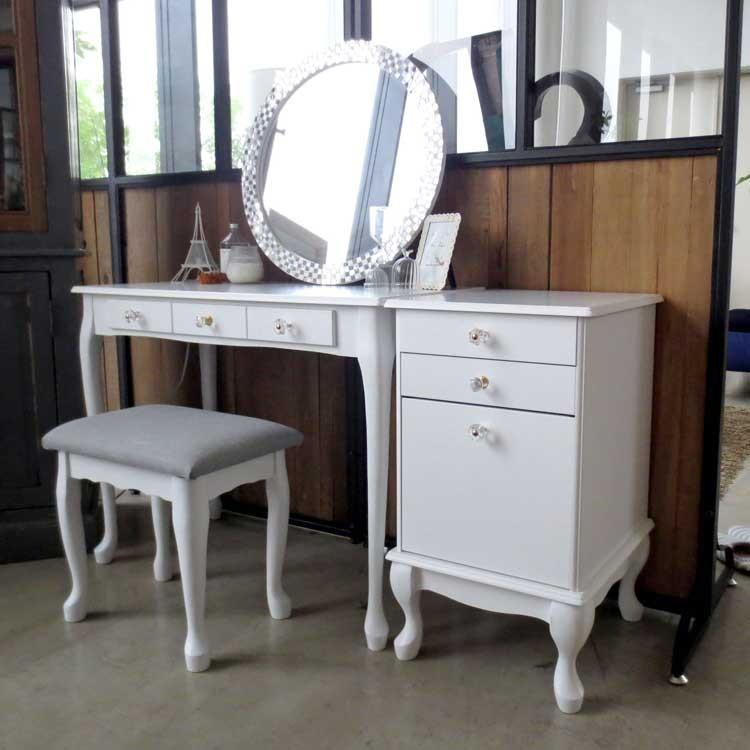 デスク 幅90cm ホワイト 猫脚 ガーリー 引出し 収納付 : インテリアル