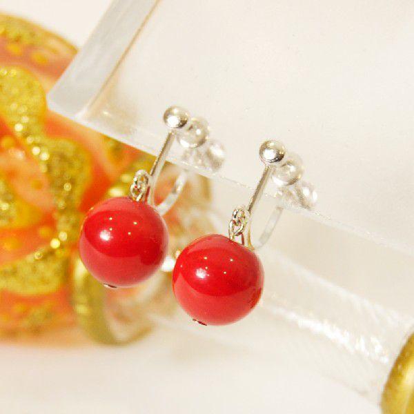 10mm珠 ウミタケ珊瑚 海竹珊瑚イヤリング 赤い石 宝石 プレゼント