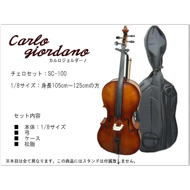 身長105〜125cm 分数チェロ4点セット□カルロジョルダーノ SC-100 1/8