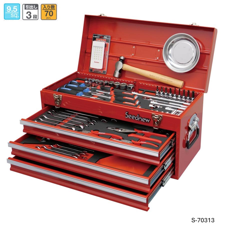 ヤマト自動車 Seednew 9.5sq 工具セット 70pcs 赤 S-70313 新品