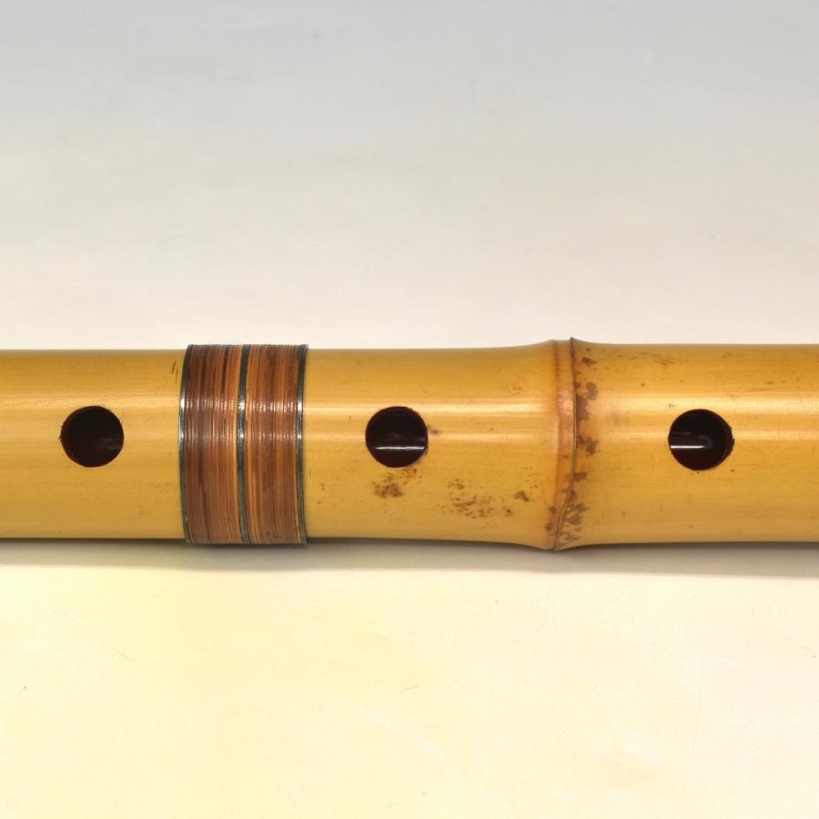 趣楽】 時代 和楽器 竹材銀線藤巻中継歌口銀縁尺八 長さ54，5cm