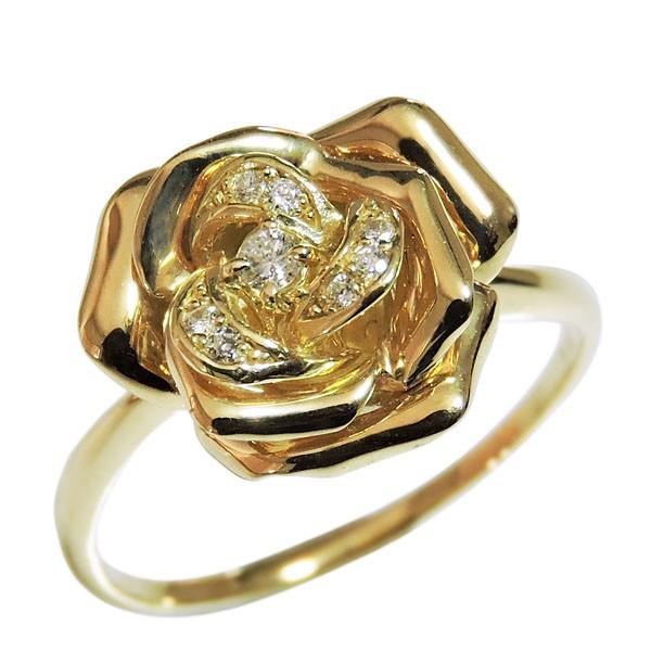 ダイヤモンド リング k18 イエローゴールド 0.07ct 指輪 薔薇 フラワー