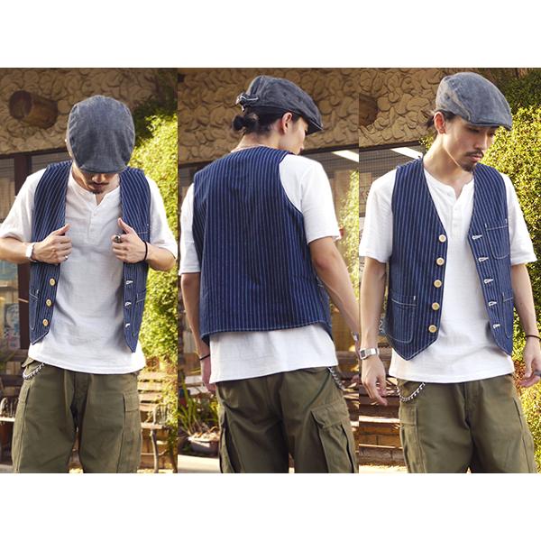 Pherrow's（フェローズ） ワークベスト PV1-W ウォバッシュ ストライプ