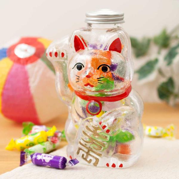 廣田硝子 招き猫 菓子ビン 小 レトロ感ある懐かしのガラス瓶
