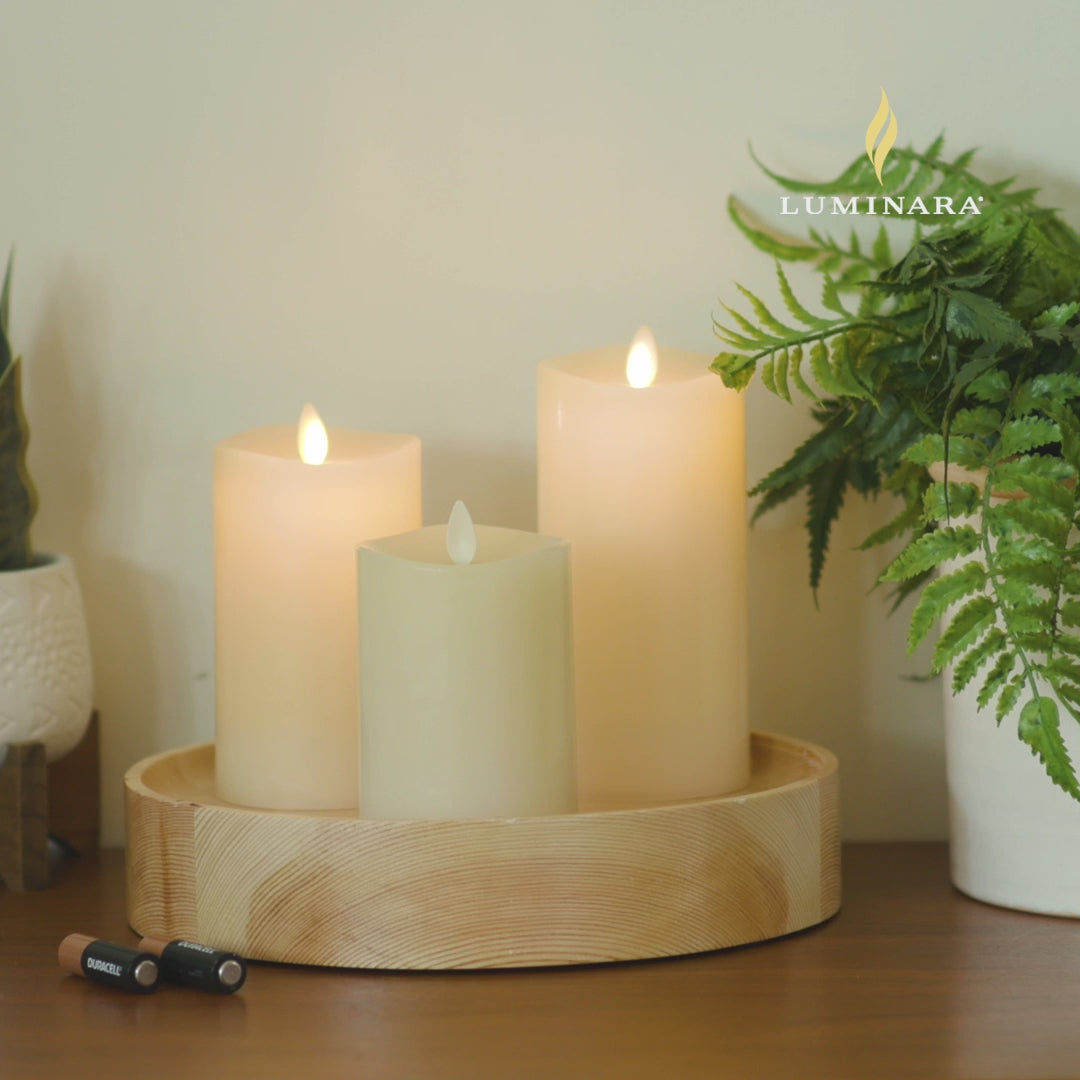 Set of 3 Ivory Flameless Candle Pillars with Flame-Effect | Luminara