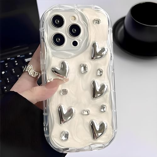 Amazon.co.jp: iphone 14Pro 用 ケース ハート シルバー 立体 クリア