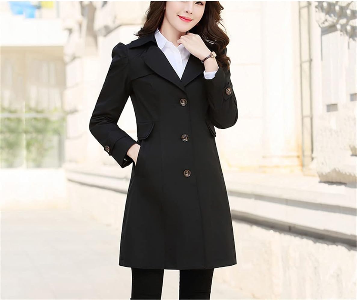 Mid -Length Khaki Trench Coats For Women Spring Fall Casual