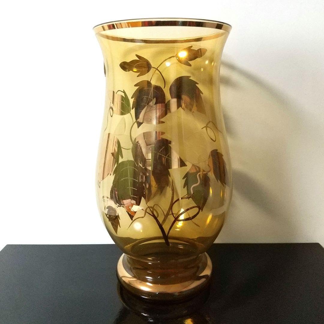 Bohemia ボヘミアガラス パネル花瓶 金彩 レリーフ フラワーベース