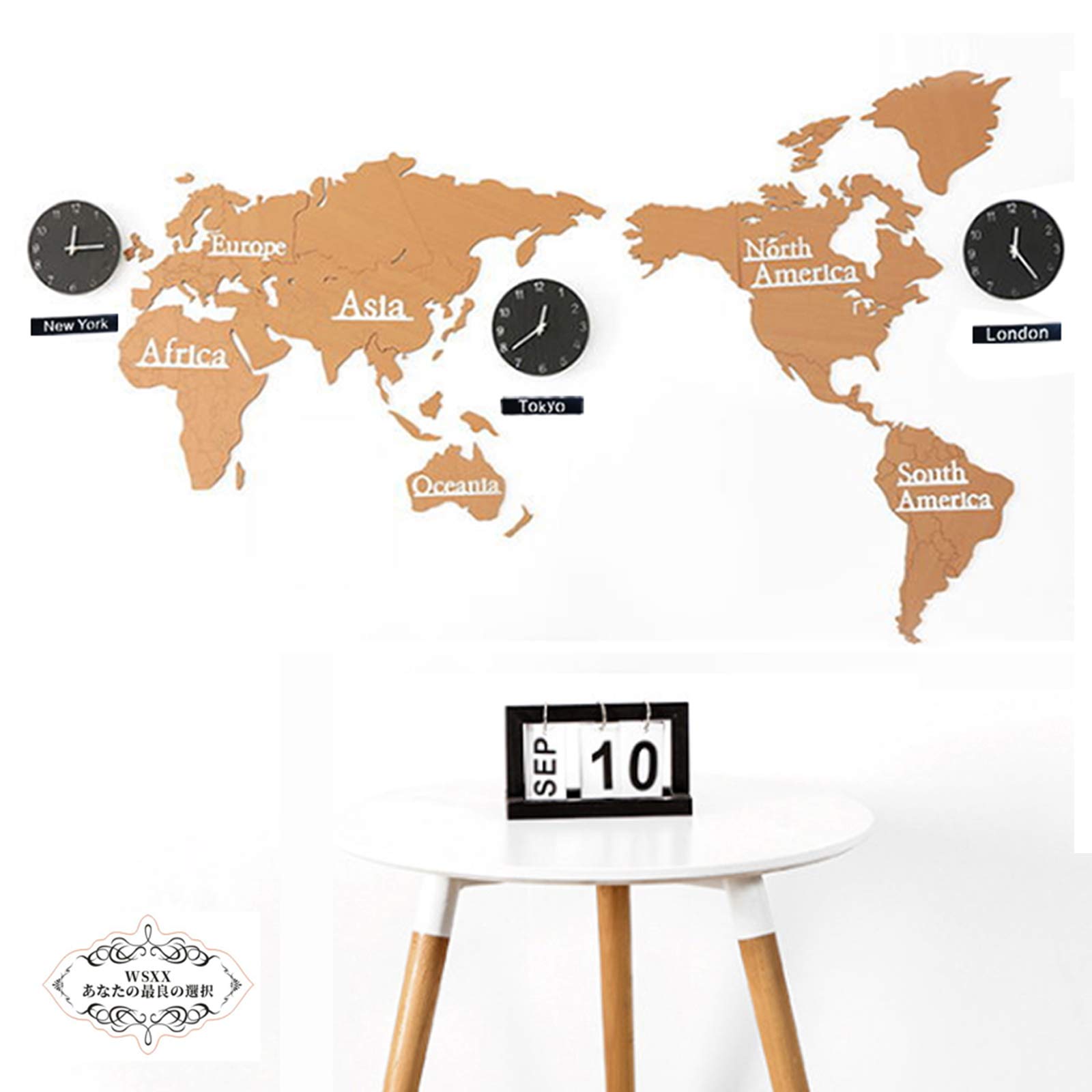 Amazon.co.jp: 壁掛け 時計 天然木製 クリエイティブな 世界地図の壁