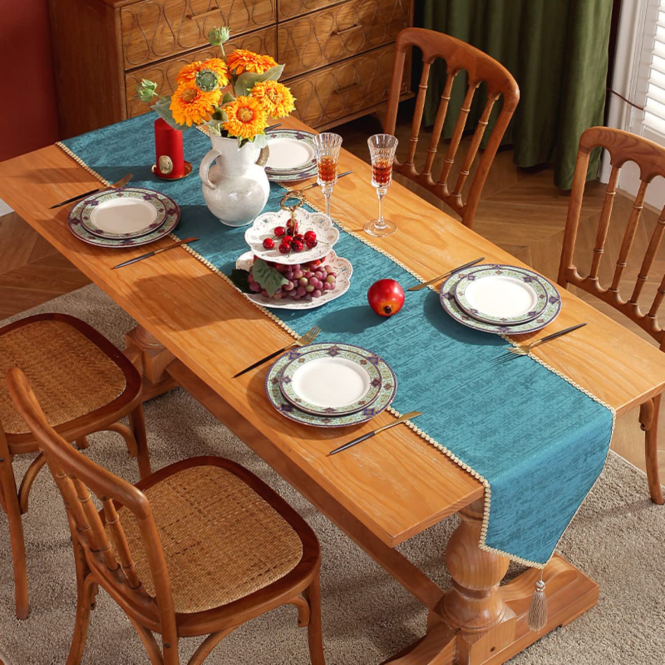 イタリア購入 グリーン テーブルクロスとランチョンマット セット