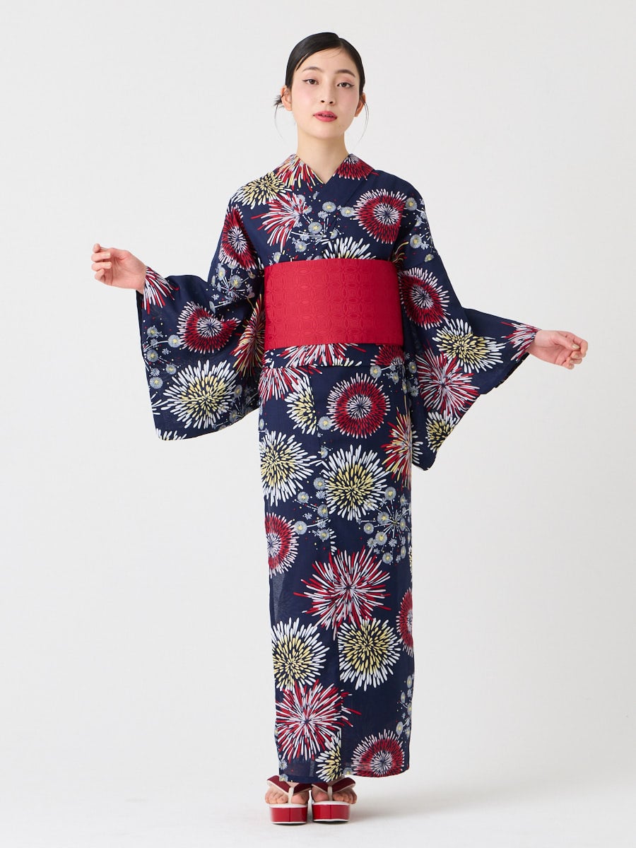 浴衣単品「 ハナウタ・夏空花火 」(FREE ネイビー): ふりふ ｜ミマツ