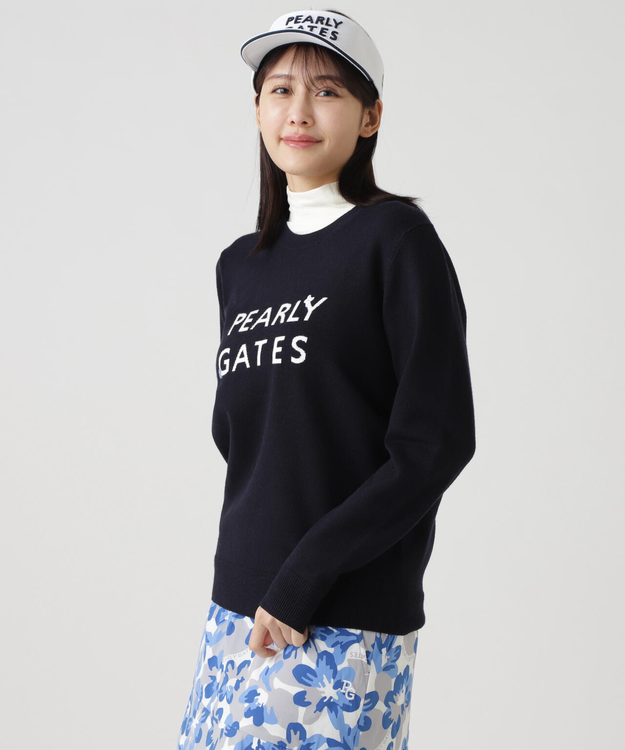 12G天竺×インターシャ クルーネックニットプルオーバー | PEARLY GATES