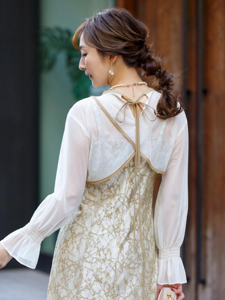 シアーボレロ付レースドレス(イエロー)AB1-426YE-M | OTONA DRESS
