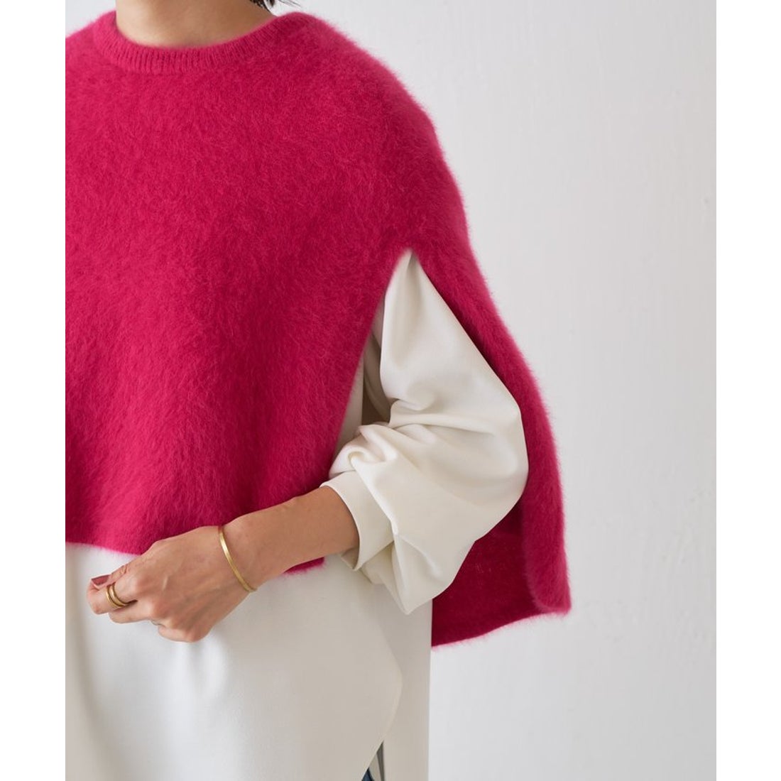 ビアズリー BEARDSLEY ファーニットポンチョ （pink） -ファッション