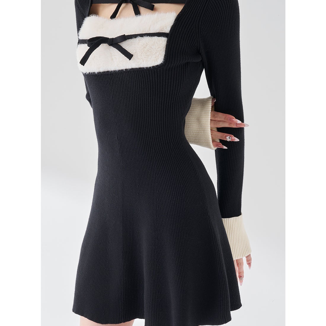 ダーリッチ Darich リボンファーフレアニットミニワンピース