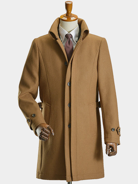 コート メンズ メルトン ツイード ウール 襟高 ステンカラーコート