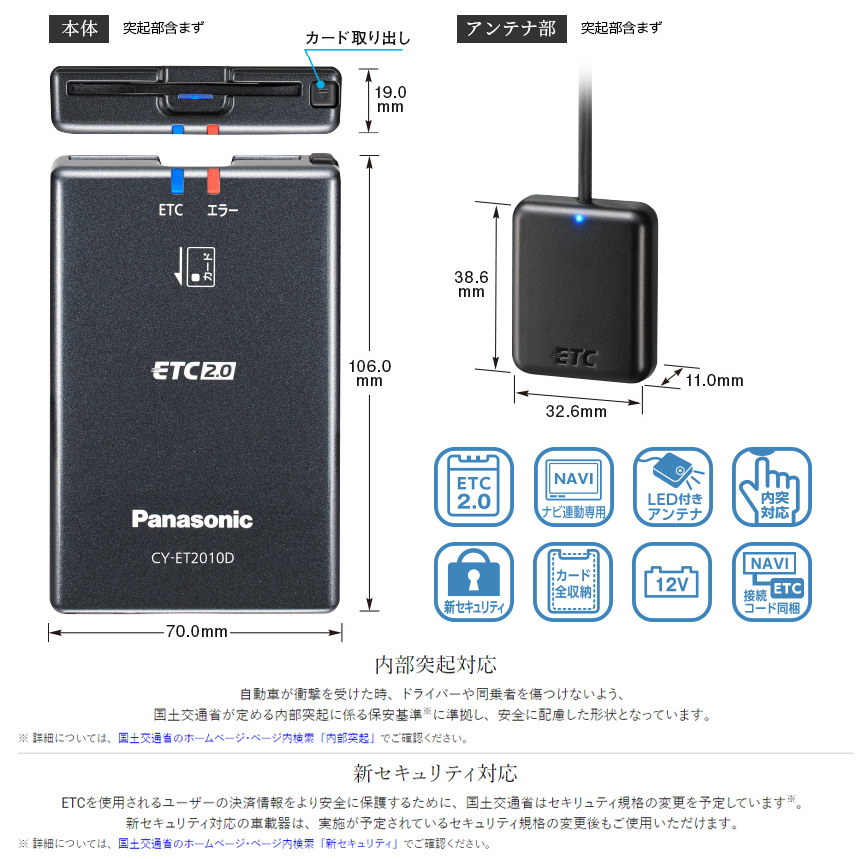 Strada CY-ET2010D パナソニック Panasonic ETC2.0車載器 アンテナ分離