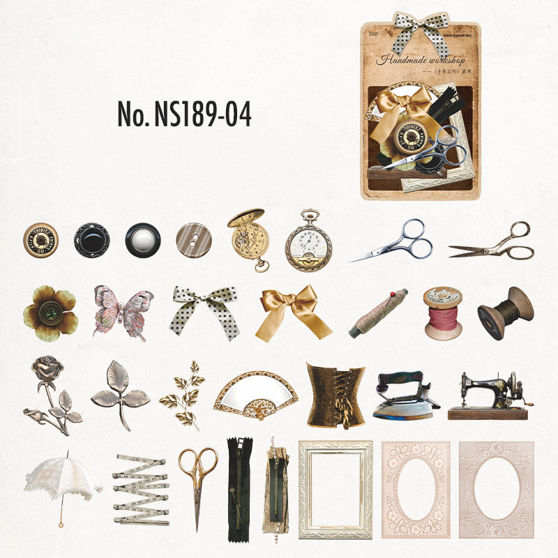 コラージュ 素材 デザイン ペーパー 鍵 クリップ リボン 小物 ジャンク