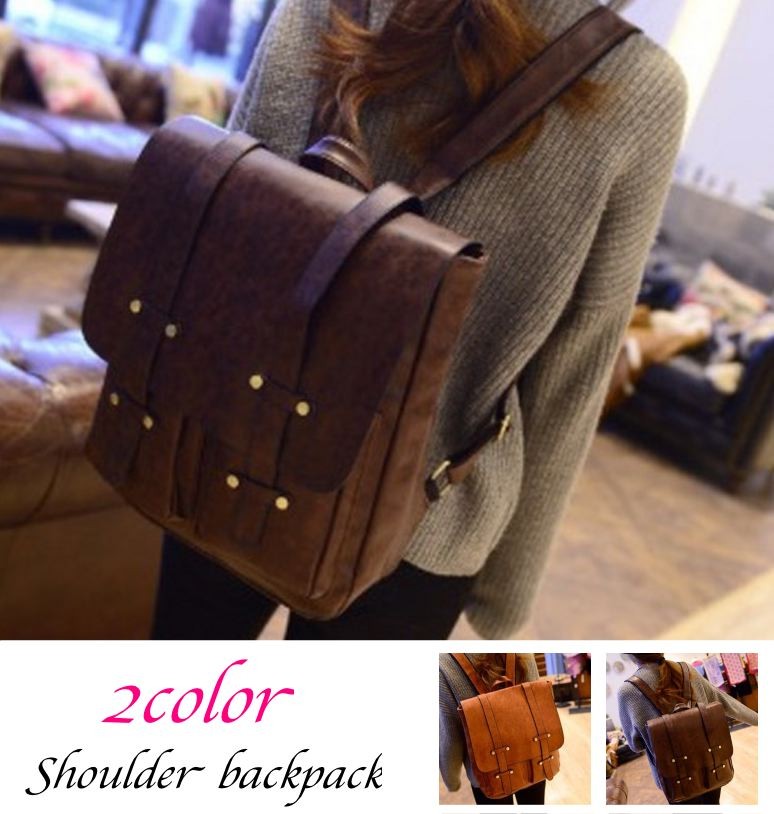 ショルダー リュックサック レディース 合皮レザー 2way ブラウン