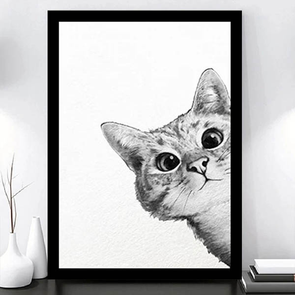 2枚セット 33×43cm アートパネル 枠付き フレーム絵画 のぞき見ネコ 猫